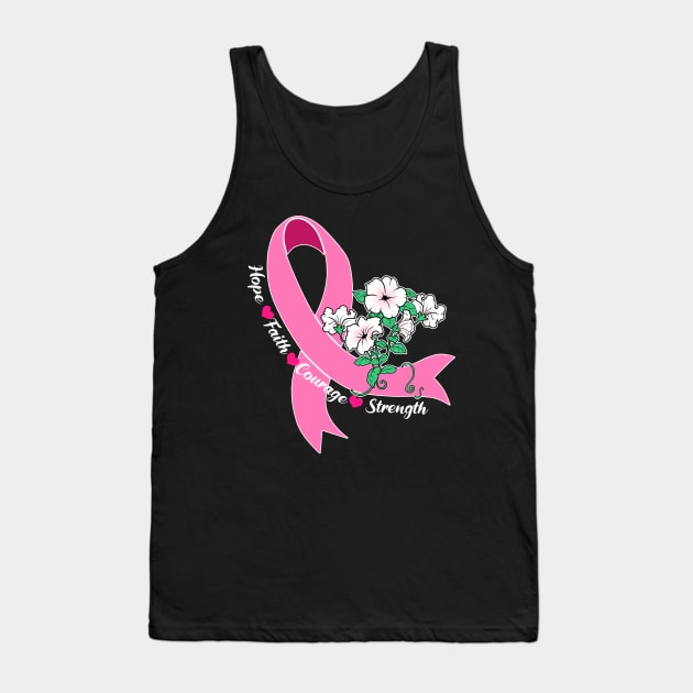 Breast Cancer Awareness Gift Hope Faith Courage Strength Print Tank Top by Linco